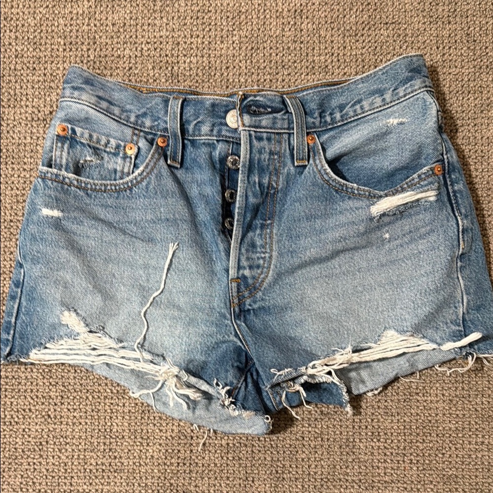 Levi's Light Blue Distressed Denim Cutoff Shorts size 26